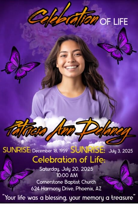 Purple Butterfly Maximalist Memorial Funeral Announcement Flyer, Funeral  Poster template
