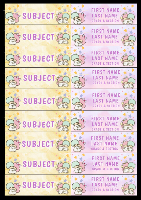 Purple Cartoon Student-themed Name & Subject Tags A4 Template ...