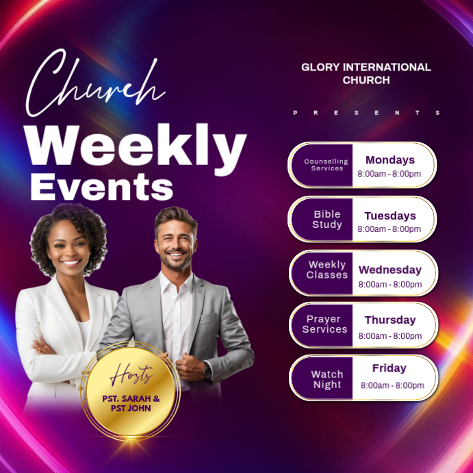 Purple Church Weekly Services Instagram Post Template | PosterMyWall