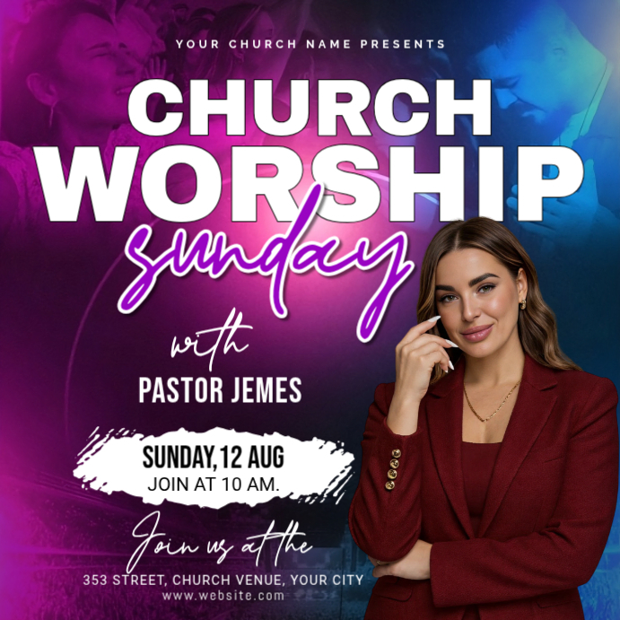 Purple Church Worship Event Instagram Post Template | PosterMyWall