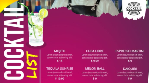 Pink List Cocktail Menu Digital Video Display template
