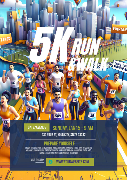 Copy of Purple Collage 5k Run Flyer Template A4 | PosterMyWall