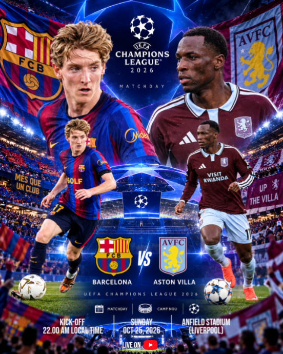 Purple Collage Barcelona Vs Aston Villa Football Match Poster Instagram ...