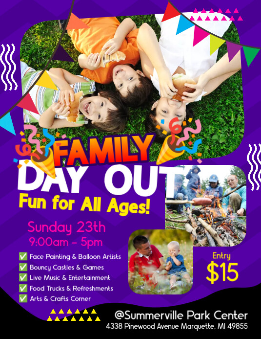 Purple Collage Family Day Out Flyer (us Letter) Iflaya (Incwadi ye-US) template
