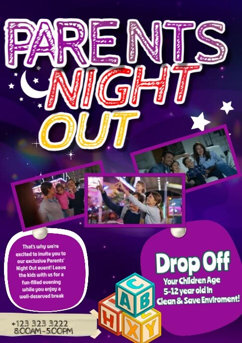 Purple Collage Parents Night Out  A5 template