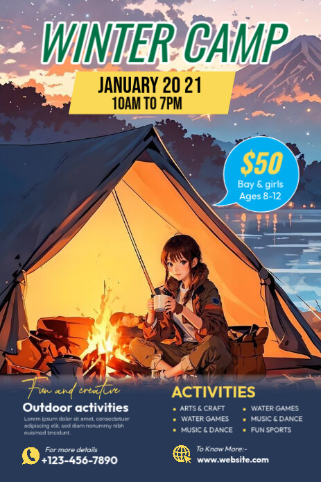 Purple Collage Winter Camp Festival Flyer Pinterest Graphic template