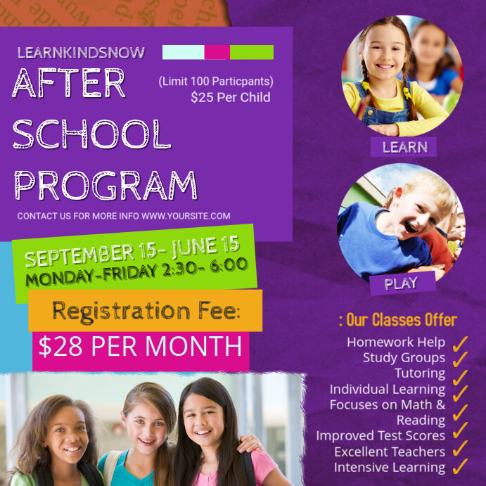 Reading Program Ad Layout โฆษณาโปรแกรมการเรียนการสอนวิทยาลัยสีม่วง เทมเพลต | PosterMyWall