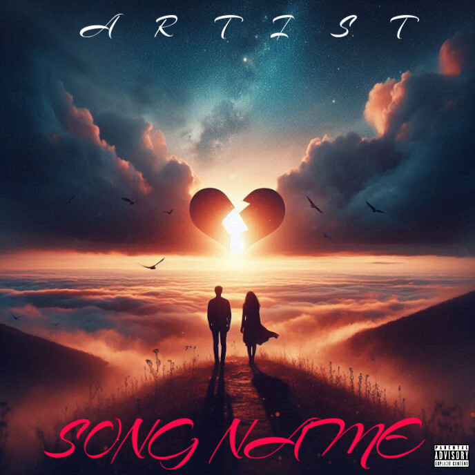 Purple   couple broken heart sunset Album Cover art template