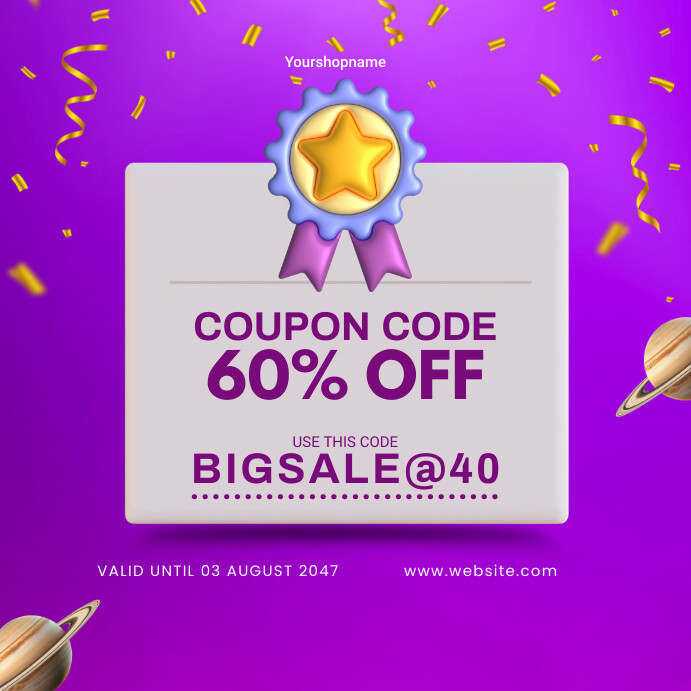 Plantilla de Purple Coupon Code Instagram Post | PosterMyWall