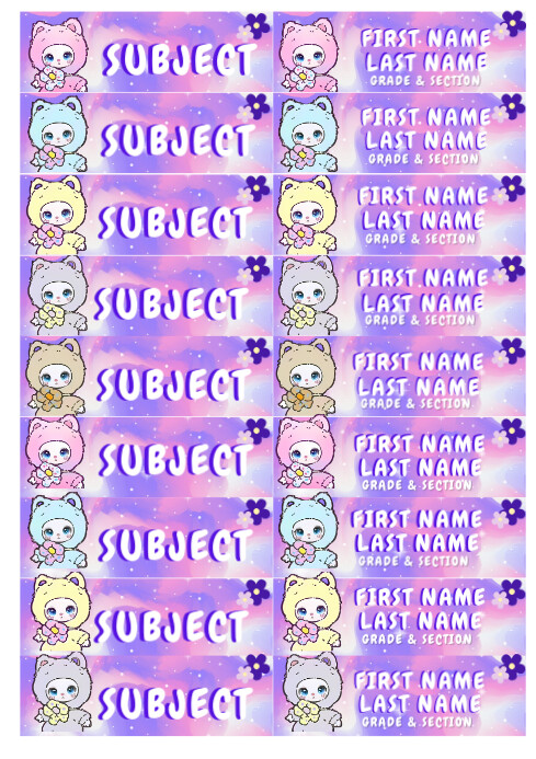 Purple Critters Name & Subject Tags A4 template