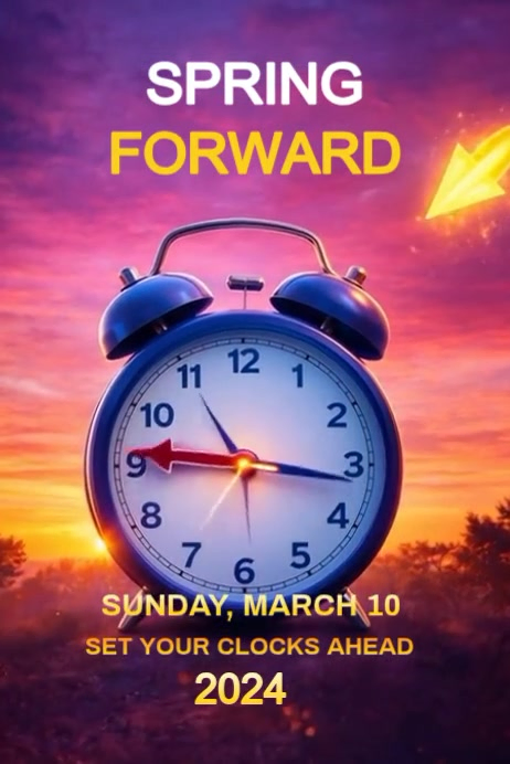 Purple Daylight Saving Time Reminder Poster Video Template | PosterMyWall