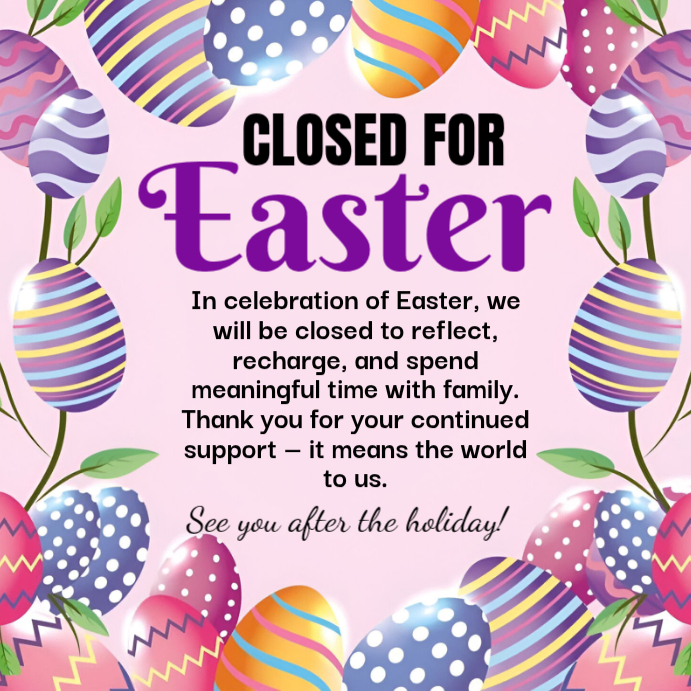 Purple Easter Closure Announcement Instagram Post Template | PosterMyWall