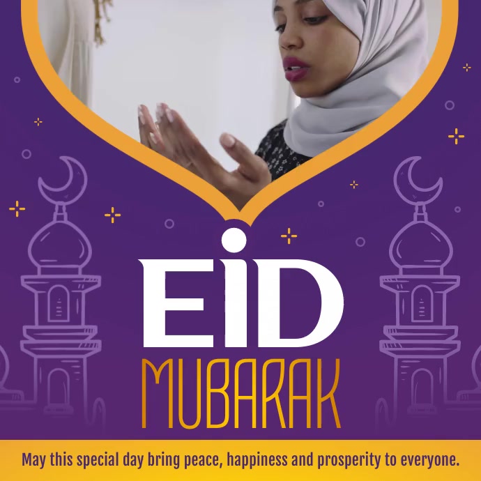 Purple Eid Mubarak Wish Square Video Persegi (1:1) template