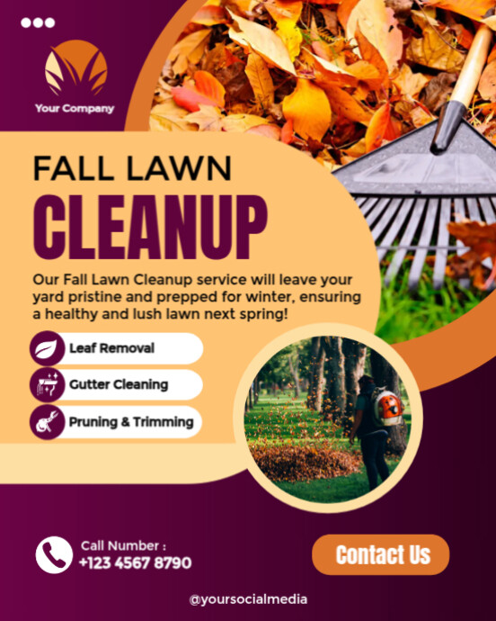 Copy of Purple Fall Lawn Cleanup Instagram Portrait | PosterMyWall