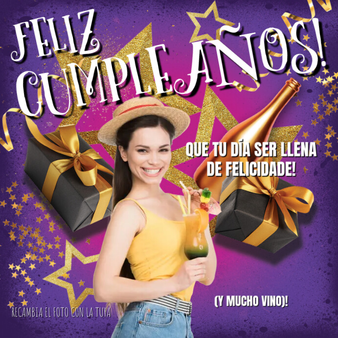 Purple  Feliz Cumpleanos Instagram Post template