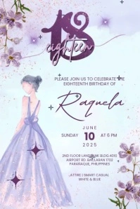 Purple Floral 18th Birthday Invitation Poster template