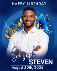 Purple Floral Birthday Celebration Instagram Portrait. Modern male birthday template