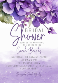 Purple Floral Bridal Shower Invitation – Elegant Watercolor Flower A5 template