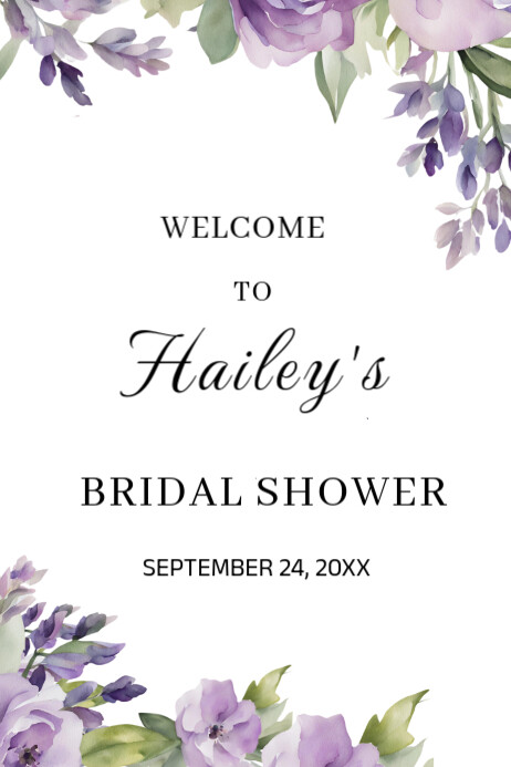Purple Floral Bridal Shower Welcome Sign Poster Template | PosterMyWall