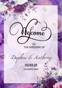 purple floral card welcome sign A3 template