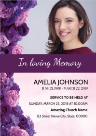 Purple floral funeral announcement A6 template