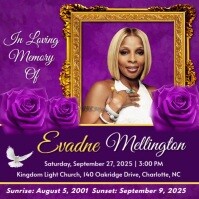 purple floral Funeral Flyer Memorial Flyer video Square (1:1) template
