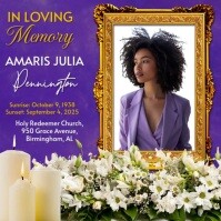 Purple Floral Funeral Flyer Memorial Flyer Video Square (1:1) template