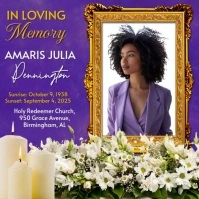 Purple Floral Funeral Flyer Memorial Flyer Video Square (1:1) template