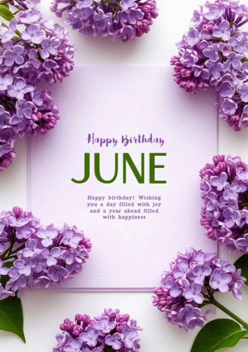 Purple Floral Happy Birthday June A4 Template | PosterMyWall