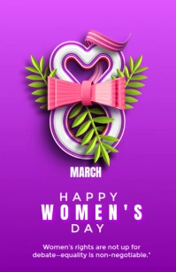 Purple Floral Happy Women's Day Greeting Half Page Wide Halve pagina breed template