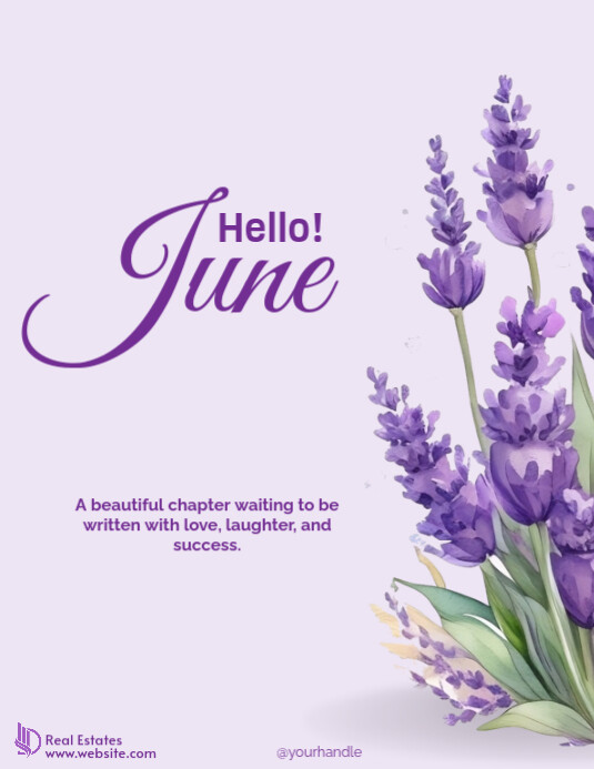 Purple Floral Hello June  Flyer (us Letter) template