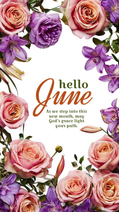 Purple Floral Hello June Whatsapp Status Template | PosterMyWall