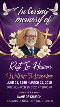 Purple Floral Memorial Service Digital Display template