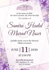 Purple Floral Nikah Ceremony Invitation A5 template