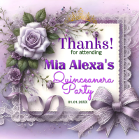 Purple Floral Quinceanera Thank You Card | Elegant Purple Favor Design  Instagram Post template