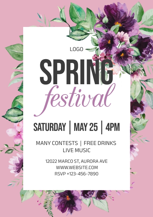 Spring Fest Invitation Plantilla de Purple Floral Spring Festival Invitation Card | PosterMyWall