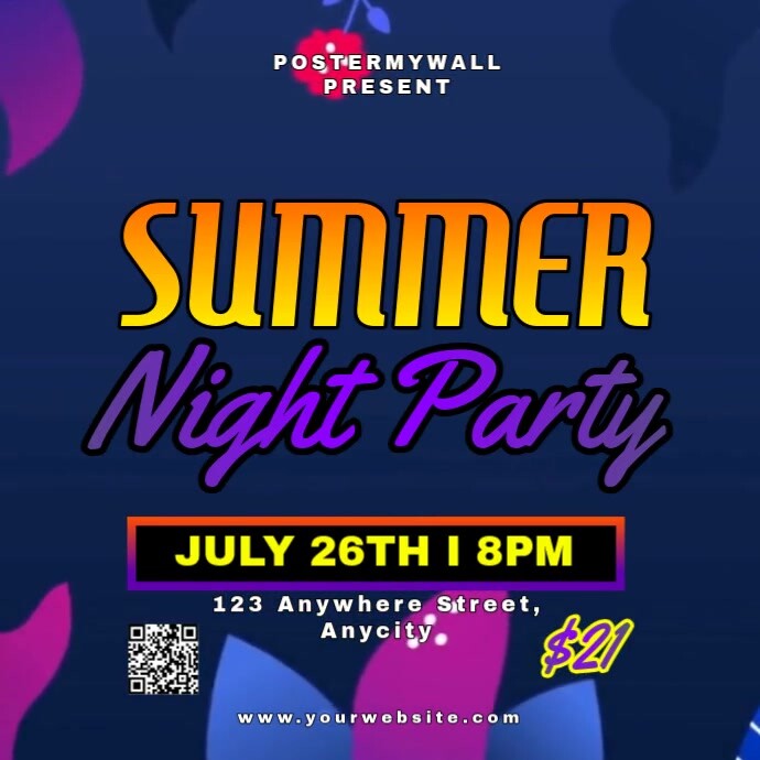 Purple Floral Summer Night Party Pos Instagram Iphosti le-Instagram template