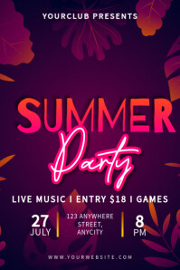 Purple Floral Summer Party Poster template