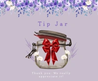 Purple Floral Tip Jar, Design, Virtual, Propinas, Restaurant, Store, Website, Tienda Medium Rectangl template