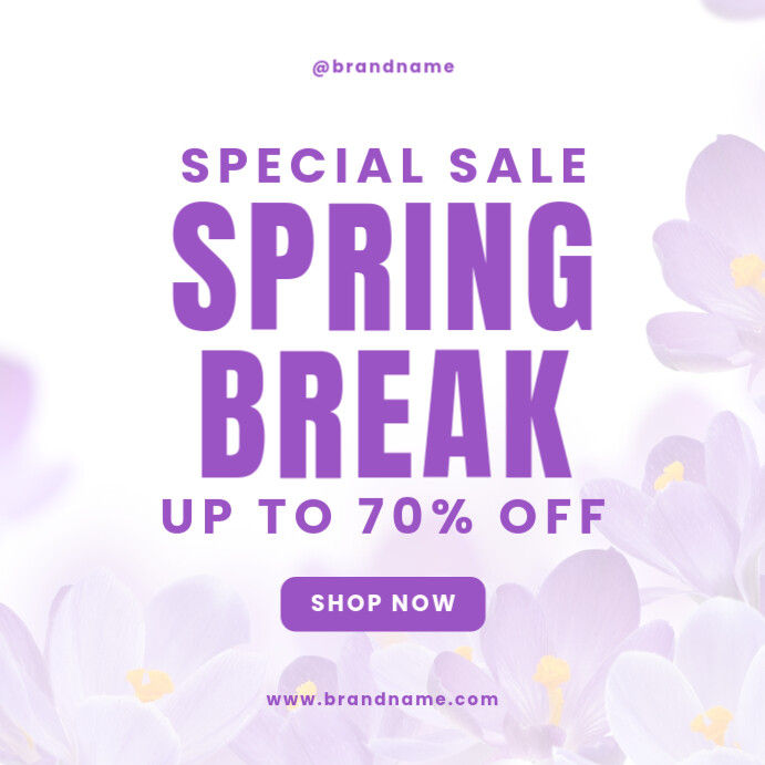Purple Floral Typographic Special Super Spring Break Sale Promotional Offer Discount Instagram Post template