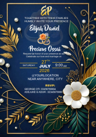 Purple Floral Wedding Invitation A5 template