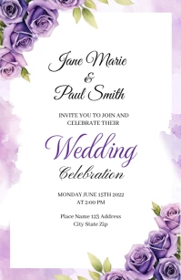 Purple Floral Wedding Invitation Halfbladsy Breed template