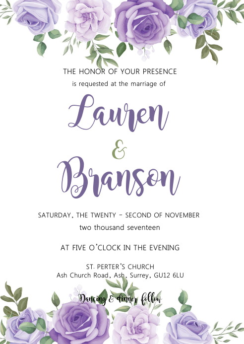 Purple Floral wedding invitation Template | PosterMyWall