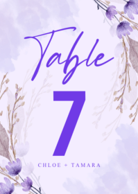 Purple Floral Wedding Table Number A6 template
