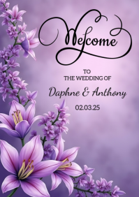 Purple Floral Welcome To Wedding  A3 template
