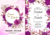 Purple flowers Wedding Invitation Template A4