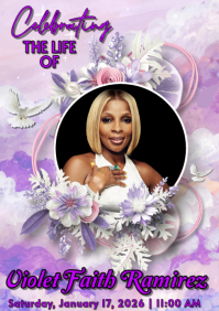 Purple Funeral Flyer Memorial Flyer  A5 template