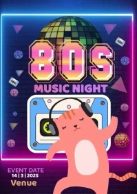 Purple Futuristic 80s Music Night Video  A2 template