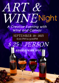 Purple Futuristic Art And Wine Night  A1 template