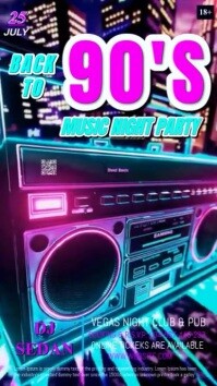 Purple Futuristic Back To The 80s 90s Throw Back Party Poster Flyer  Instagram Reel template